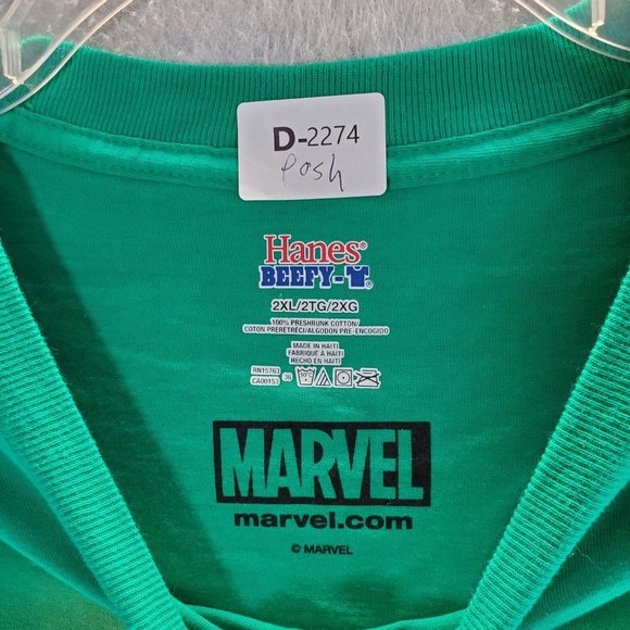 Marvel x Hanes Men T-Shirt 2XL Green Graphic Hulk Abs Muscles Short Sleeve‎ Tee - Picture 5 of 7